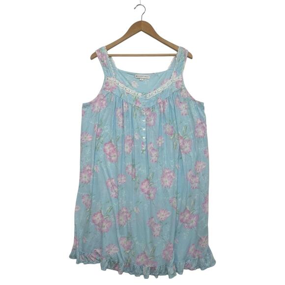 Eileen West Nightgown Womens Large Blue Pink Floral Chemise Lace Trim Ruffle Hem - Picture 1 of 13